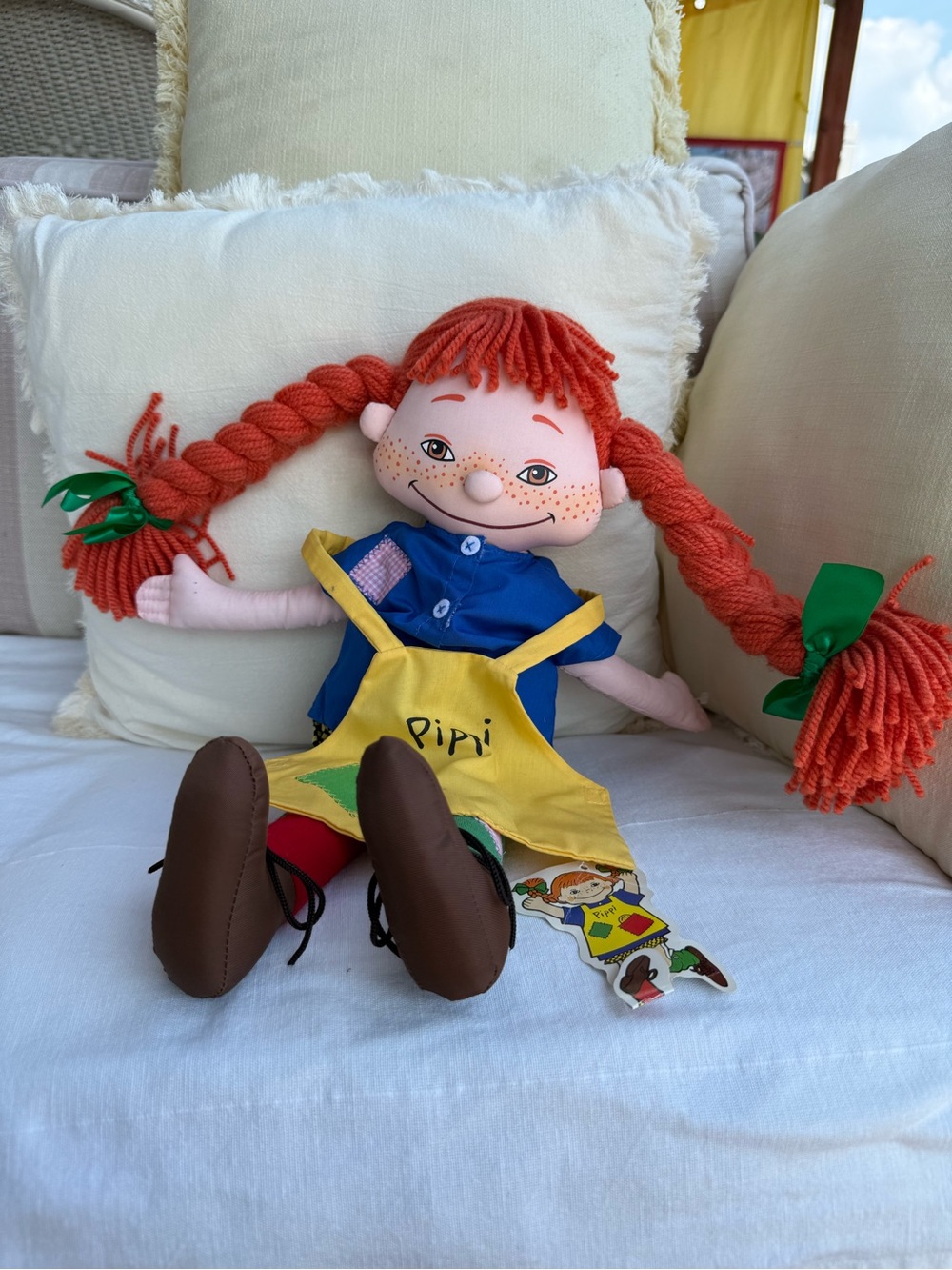 Pippi Red-Haired Rag Doll in Yellow Dress new with tag vintage doll